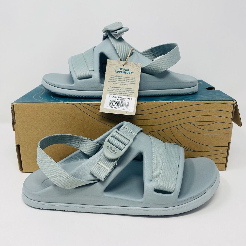 Chaco Sandals Women 7 Chillos Sport Aqua Gray Rubber Strappy Slingback Hiking